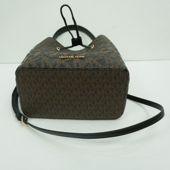 Michael Kors Suri Medium Graphin Logo MK Signature Bucket Xbody Bag Brown Black - Picture 6 of 10